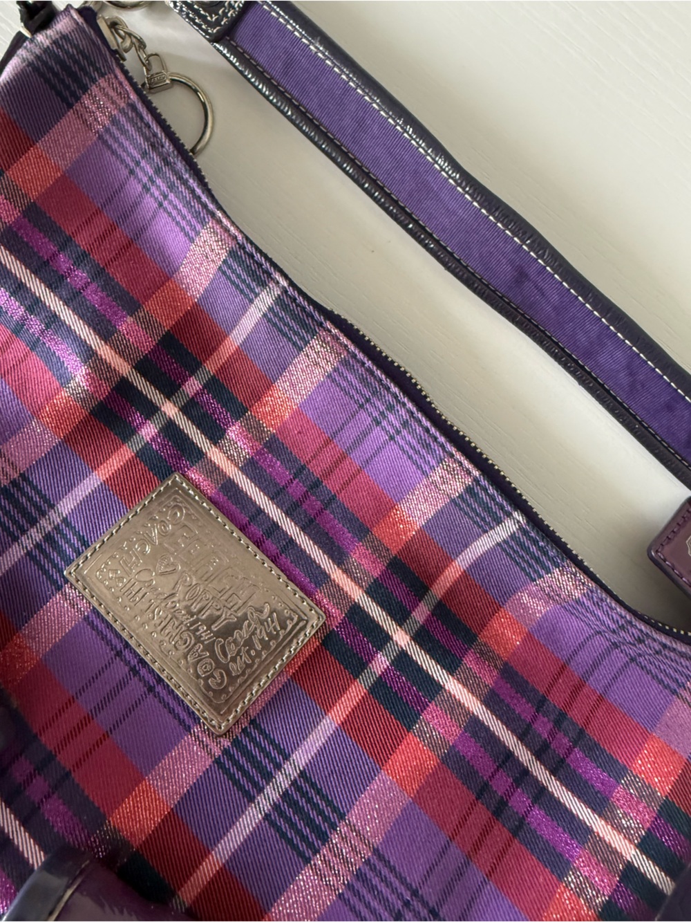 Coach Poppy Tartan Plaid Purple Shoulder Crossbody Bag #16120 w/ Charms Hangtags - Picture 7 of 9